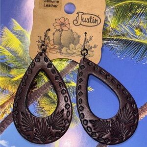 Justin Boots Dark Brown Leather Teardrop Earrings
